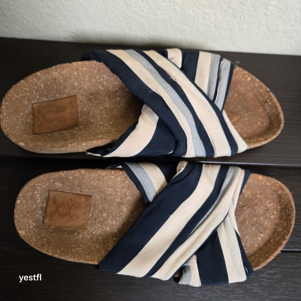 Figue criss cross cork fabric sandals blue ivory 6 - Picture 2 of 8